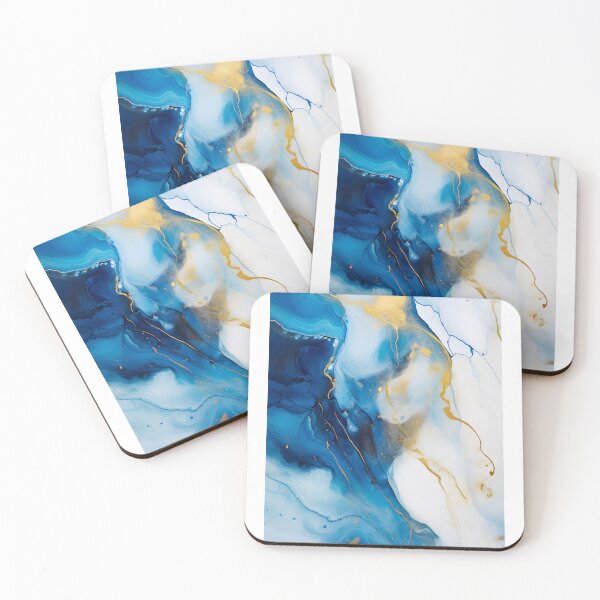 Aperçu de l'œuvre Tableau abstrait, vague bleu et doré, art contemporain créée et vendue par travelposter-ai.