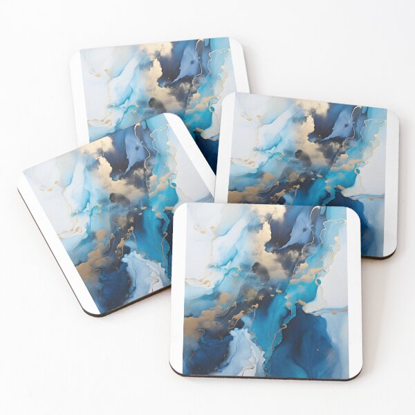 Aperçu de l'œuvre Tableau abstrait, vague bleu et doré, art contemporain créée et vendue par travelposter-ai.