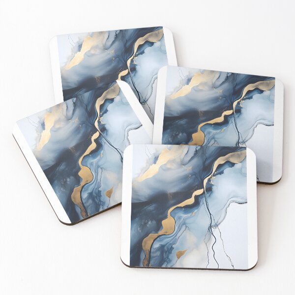 Aperçu de l'œuvre Tableau abstrait, vague bleu et doré, art contemporain créée et vendue par travelposter-ai.