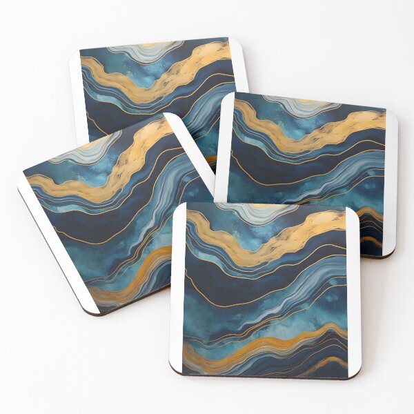 Aperçu de l'œuvre Tableau abstrait, vague bleu et doré, art contemporain créée et vendue par travelposter-ai.