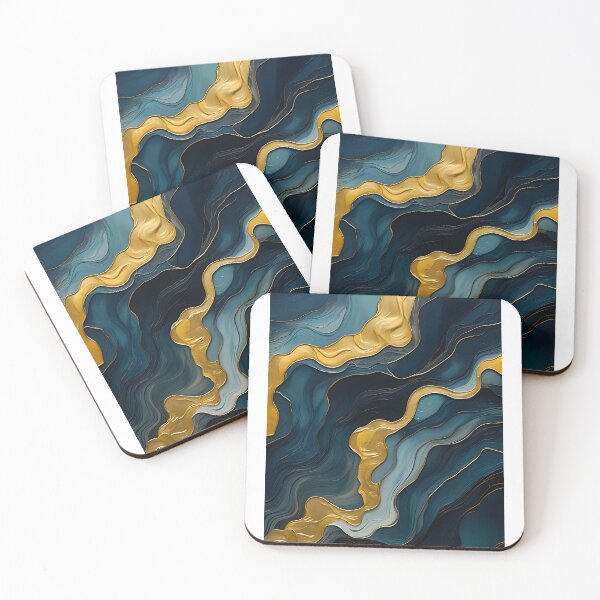 Aperçu de l'œuvre Tableau abstrait, vague bleu et doré, art contemporain créée et vendue par travelposter-ai.