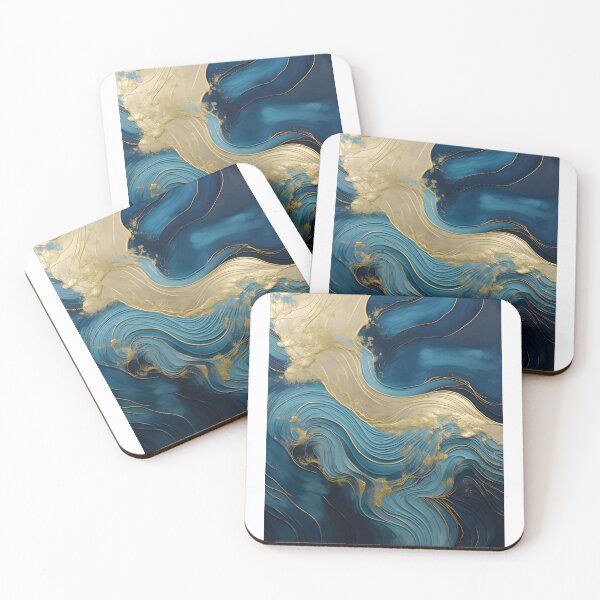 Aperçu de l'œuvre Tableau abstrait, vague bleu et doré, art contemporain créée et vendue par travelposter-ai.