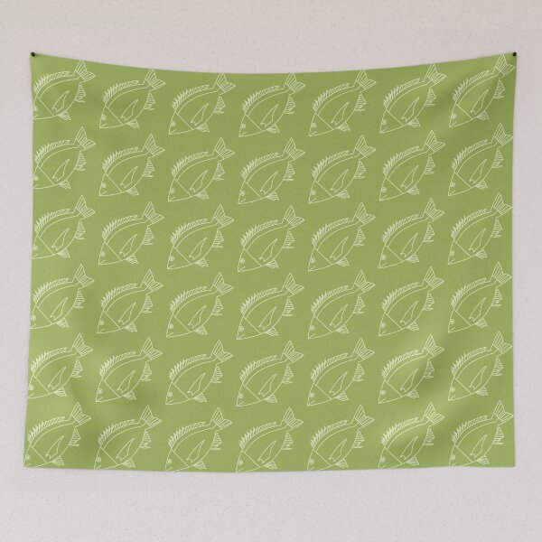 Item preview, Kawaii Black Bream Fish in Pastel Green on Citrus Green designed and sold by fruttidimare.