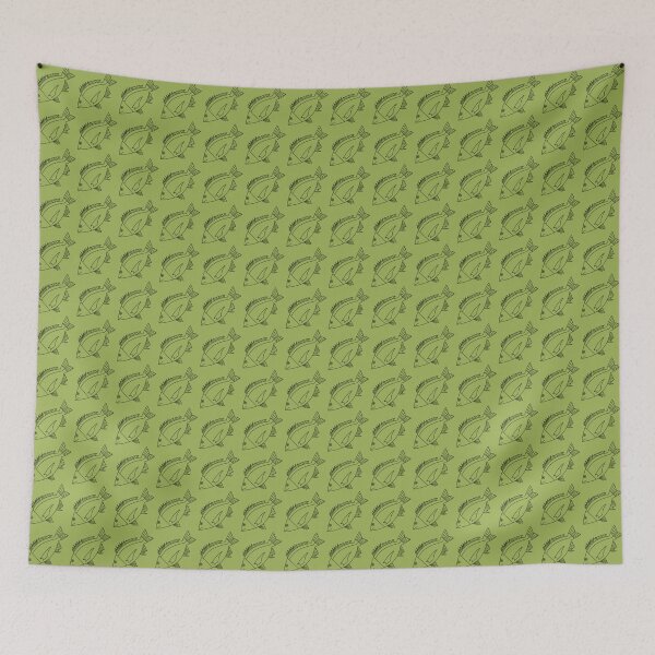 Item preview, Kawaii Black Bream Fish in Khaki Green on Citrus Green designed and sold by fruttidimare.