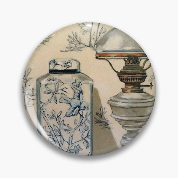 Item preview, Still life with ginger jar and lamp, on toile. designed and sold by Elizabeth Moore Golding.