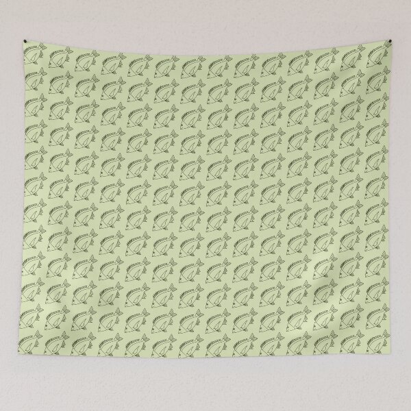 Item preview, Kawaii Black Bream Fish in Khaki Green on Pastel Green designed and sold by fruttidimare.
