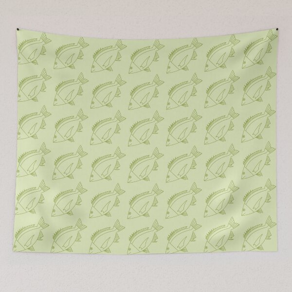 Item preview, Kawaii Black Bream Fish in Citrus Green on Pastel Green designed and sold by fruttidimare.