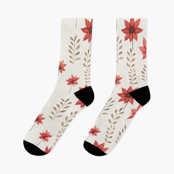 Item preview, Poinsettia Christmas Holidays Pattern in Cream, Red and Green designed and sold by VintageFlorals.