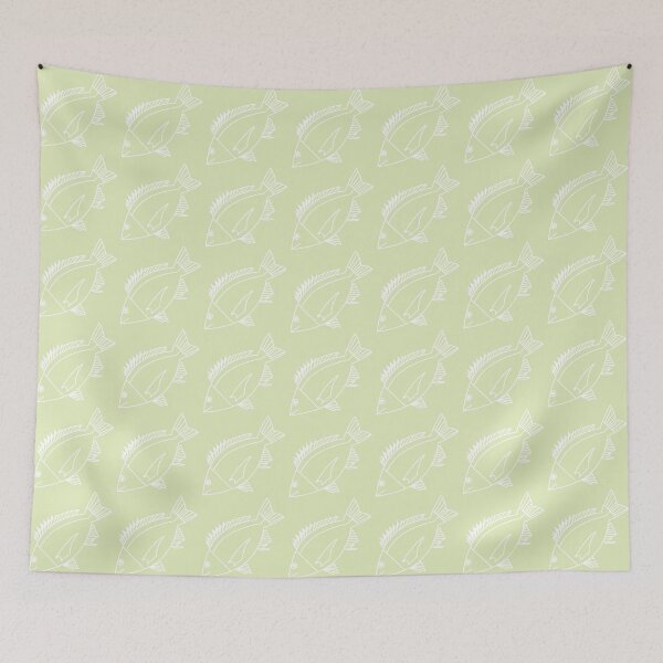 Item preview, Kawaii Black Bream Fish in White on Pastel Green designed and sold by fruttidimare.