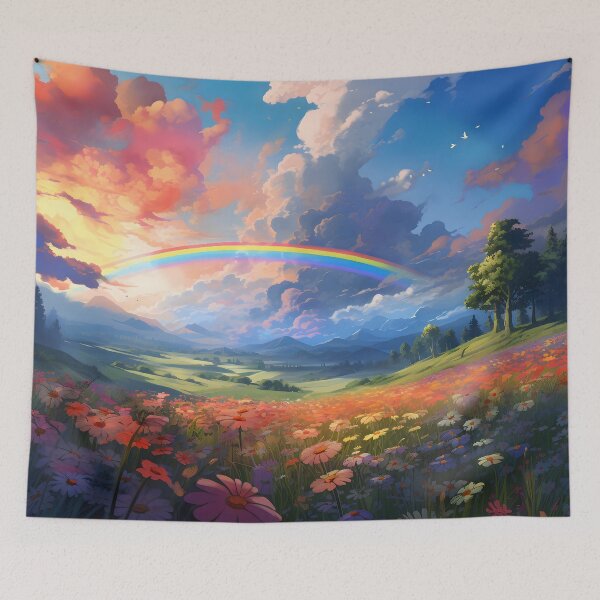 Item preview, Rainbow Over a Field of Flowers designed and sold by Carmillai.