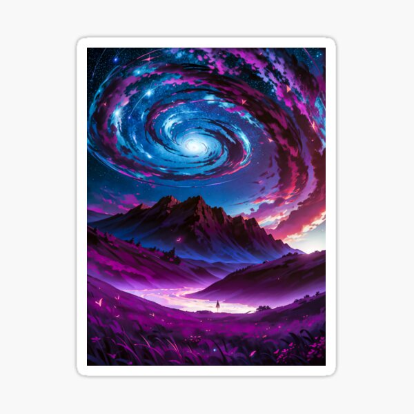 Stars Night Nebula Anime Digital Art Landscape Sticker