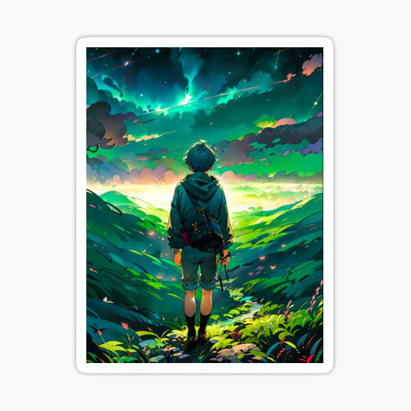 Boy Anime Digital Art Night Sky Sticker