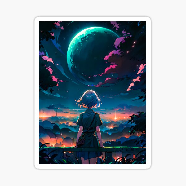 Girl Anime Digital Art Night Sky Sticker