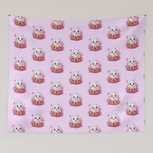 Item preview, Cute Pink Ghost with Pumpkin  designed and sold by ArtFromBeyond.
