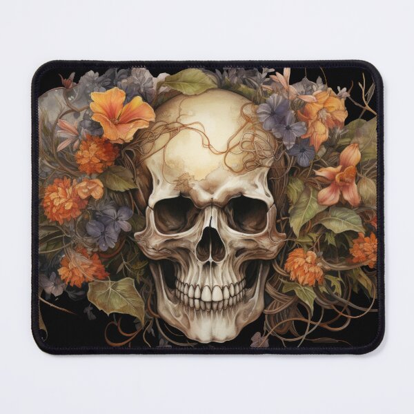 Artikelvorschau, Halloween Vintage - Wasserfarbener Blumenschädel - Alter Totenkopf mit blauen und orangefarbenen Blumen ohne Hintergrund entworfen und verkauft von DigitlEmporium.