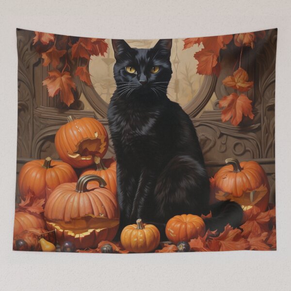 Item preview, black cat and pumpkin print designed and sold by dcrc.