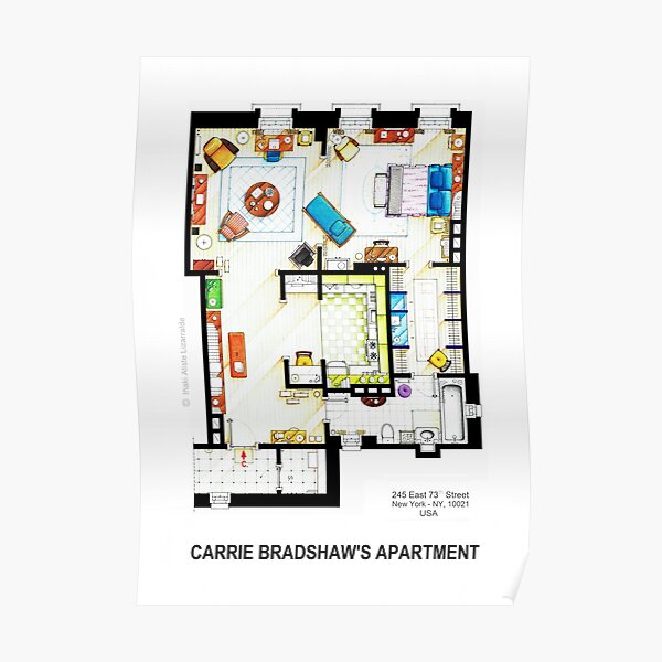 Carrie Bradshaw's Apartment Floorplan v.2 Poster by Iñaki Aliste Lizar...