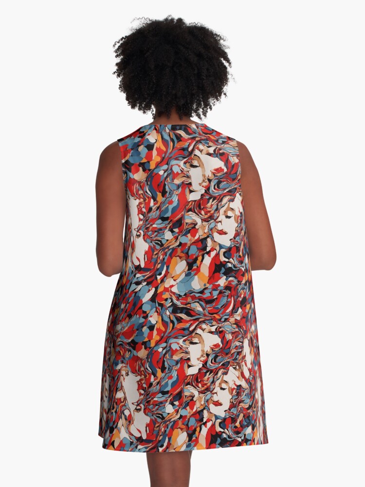 Thumbnail 3 of 4, A-Line Dress, Abstract Shapes and Hidden Faces designed and sold by DJALCHEMY.