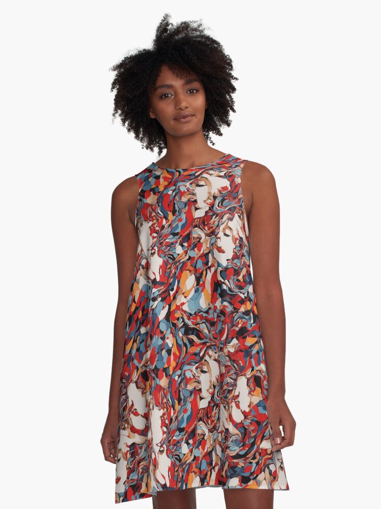 Thumbnail 1 of 4, A-Line Dress, Abstract Shapes and Hidden Faces designed and sold by DJALCHEMY.
