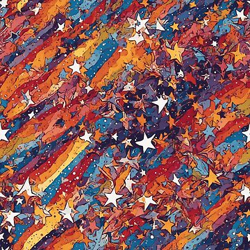 Artwork thumbnail, Colorful Stripes and Stars pattern by DJALCHEMY