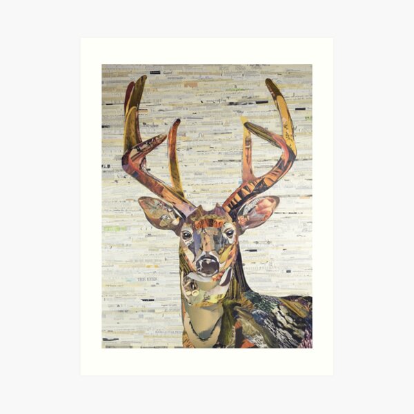 Whitetail Deer or Buck Collage Art by C.E. White Art Print