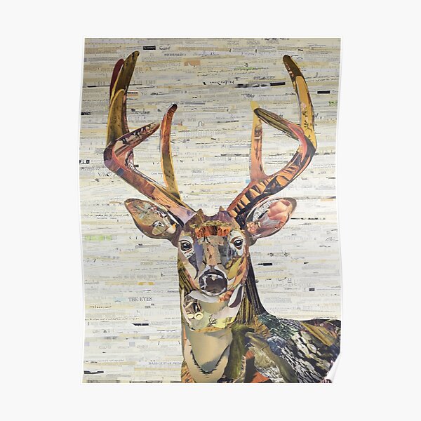 Whitetail Deer or Buck Collage Art by C.E. White Poster