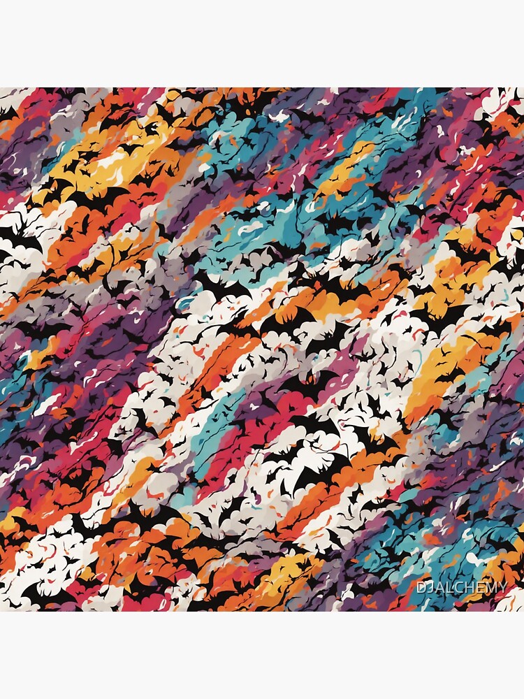 Thumbnail 3 of 3, Sticker, Bats on a colorful background pattern designed and sold by DJALCHEMY.