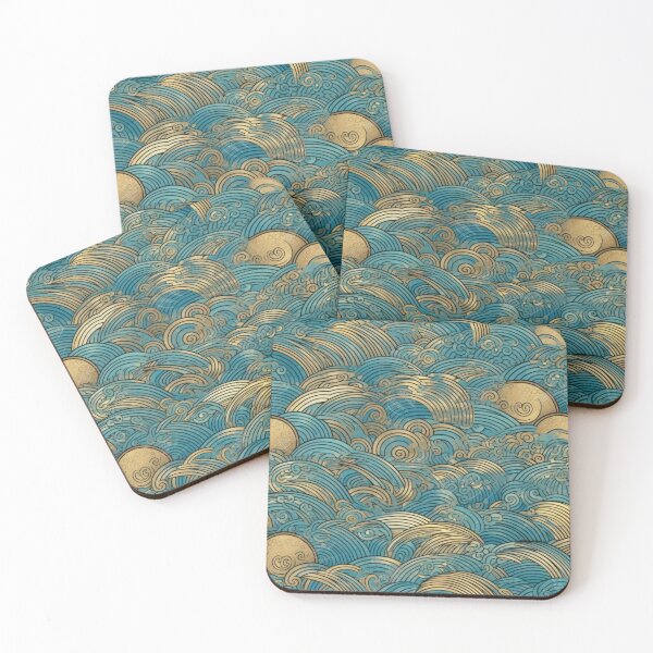 Item preview, Japanese Gold and Teal Waves designed and sold by kansaikate.