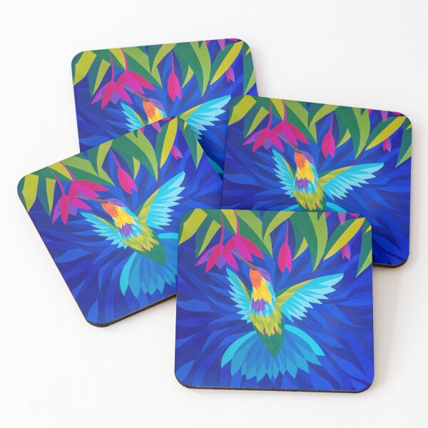 Item preview, "Symphony of Color: Hummingbird in a Blue Garden" designed and sold by Pintarrajearte.