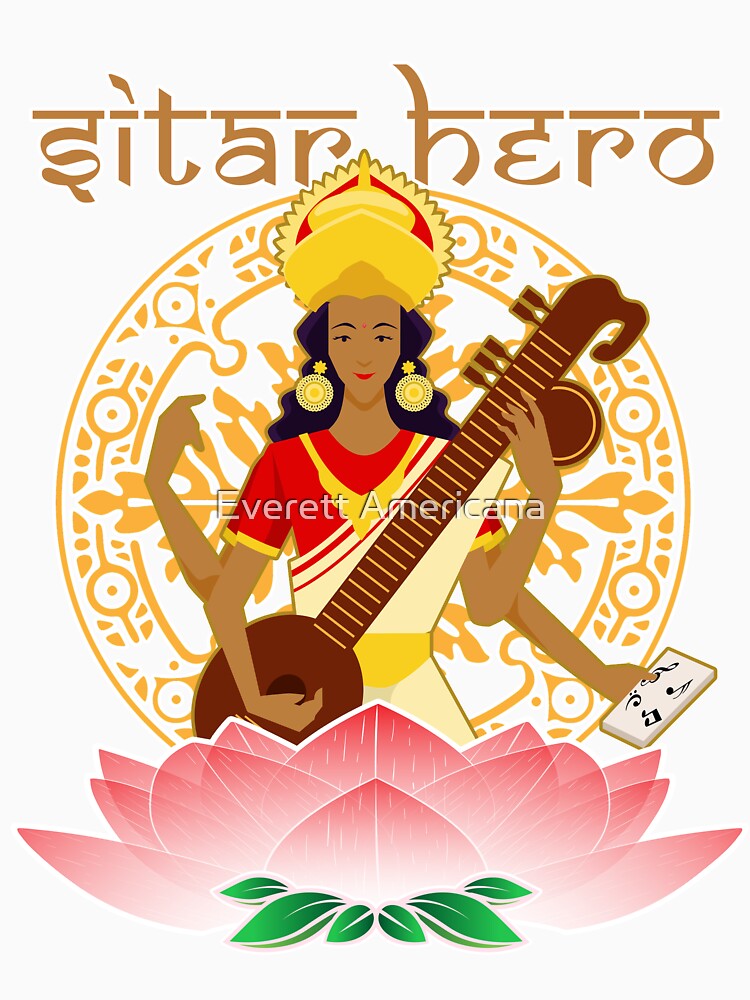 "Sitar Hero Saraswati, Hindu Goddess of Music" Tshirt for Sale by