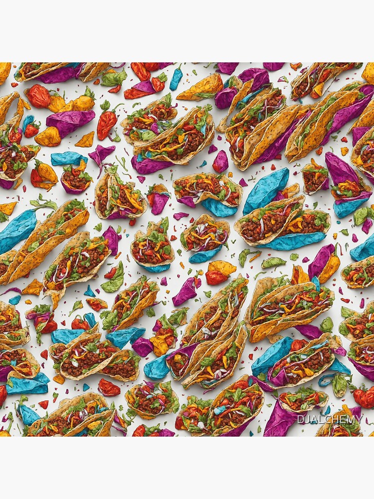 Thumbnail 3 of 3, Sticker, Tacos & Peppers pattern designed and sold by DJALCHEMY.