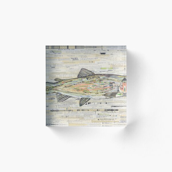 Rainbow Trout Collage by C.E. White Acrylic Block