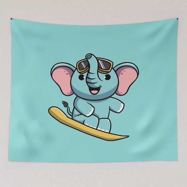 Item preview, Cute elephant playing snowboard cartoon illustration designed and sold by cubbone.