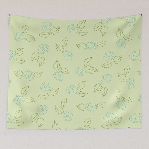 Item preview, Rosy Lines - Mint Blue Roses on Pale Green designed and sold by PaisleyMcNoodle.