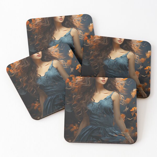 Item preview, Forever Autumn: A Digital Portrait of a Woman in a Long Blue Dress with Flowing Hair designed and sold by oanaunciuleanu.