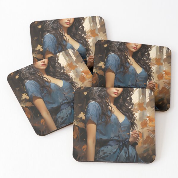 Item preview, Forever Autumn: A Digital Portrait of a Woman in a Long Blue Dress with Flowing Hair designed and sold by oanaunciuleanu.