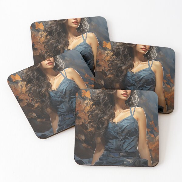 Item preview, Forever Autumn: A Digital Portrait of a Woman in a Long Blue Dress with Flowing Hair designed and sold by oanaunciuleanu.