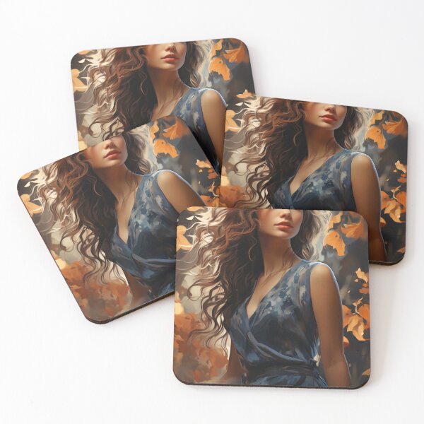 Item preview, Forever Autumn: A Digital Portrait of a Woman in a Long Blue Dress with Flowing Hair designed and sold by oanaunciuleanu.