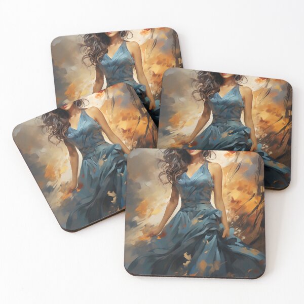 Item preview, Forever Autumn: A Digital Portrait of a Woman in a Long Blue Dress with Flowing Hair designed and sold by oanaunciuleanu.