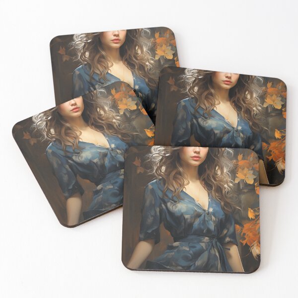Item preview, Forever Autumn: A Digital Portrait of a Woman in a Long Blue Dress with Flowing Hair designed and sold by oanaunciuleanu.