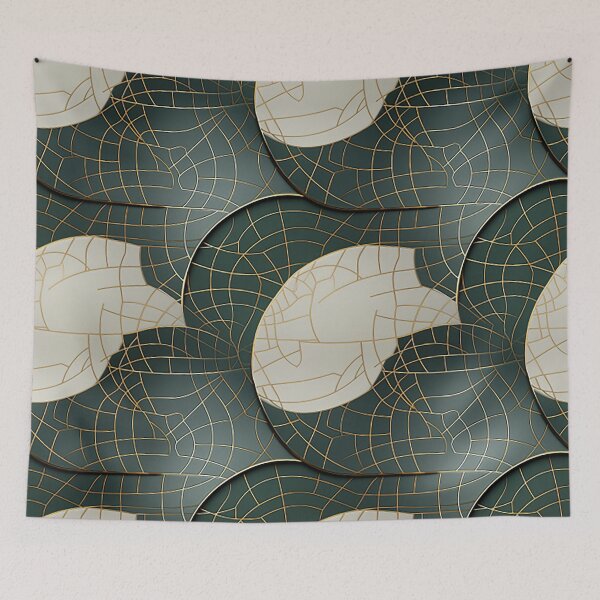 Item preview, Simplified Elegance: Circular Grid in Forest Green, Gold & Antique White designed and sold by PaintbrushPlace.
