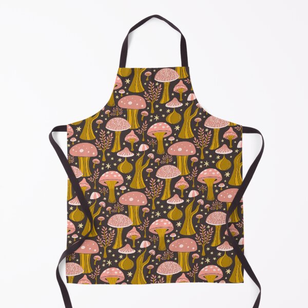 Item preview, pink and gold magic mushrooms on dark brown designed and sold by colorofmagic.