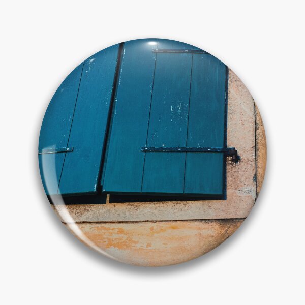 Item preview, Greek Blue Window Shutter on Ochre Color Building nickbrayimages designed and sold by nickbrayimages.