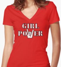 Camiseta entallada de cuello en V Girl Power Rock N Roll Sign. Regla de las muchachas