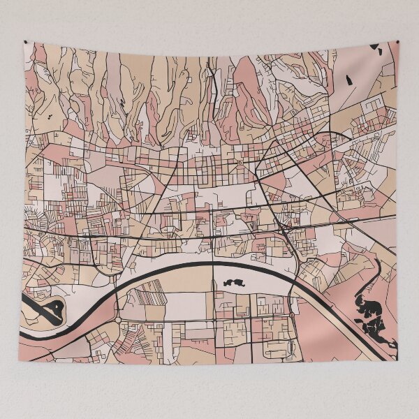 Artikelvorschau, Zagreb-Kartenmuster in zartrosa Pastelltönen entworfen und verkauft von PatternMaps.