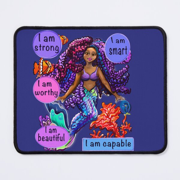 Item preview, Mermaid with Positive affirmations empowering inspirational, brown skin,  afro hair designed and sold by Artonmytee.