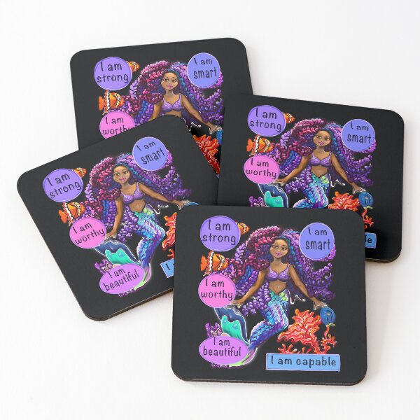 Item preview, Mermaid with Positive affirmations empowering inspirational, brown skin,  afro hair designed and sold by Artonmytee.