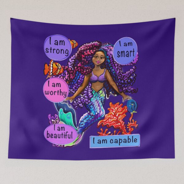 Item preview, Mermaid with Positive affirmations empowering inspirational, brown skin,  afro hair designed and sold by Artonmytee.