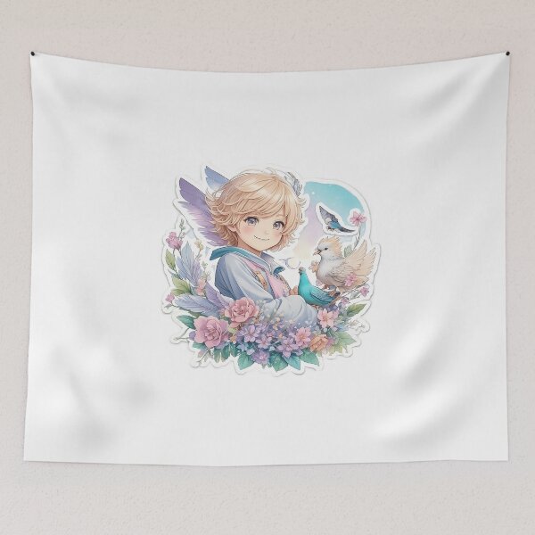 Item preview, Adorable Anime Boy and Feathered Companion designed and sold by CuteArt5639.