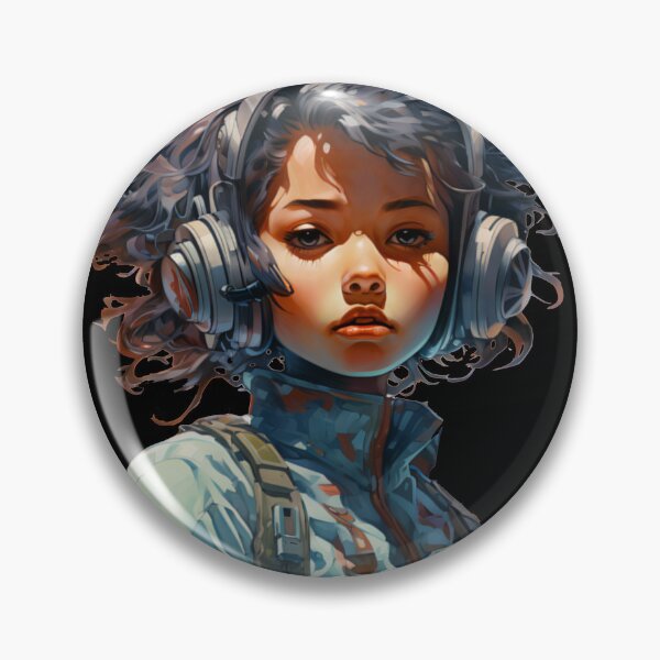 Aperçu de l'œuvre Fille cyberpunk portant des écouteurs créée et vendue par EnigmaStitcher.